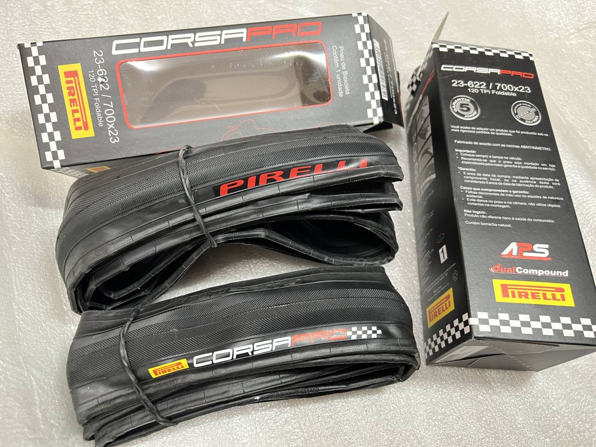 新品 PIRELLI Corsa Pro 700x23c 203g クリンチャー タイヤ 黒 ２本セット 檢 Schwalbe CONTINENTAL GOODYEAR KENDA iRC MAXXIS_画像1