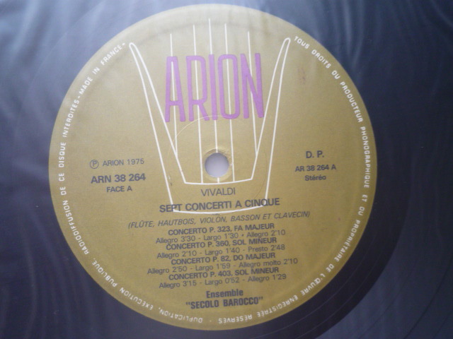 RT34 仏ARION盤LP ヴィヴァルディ/五声の協奏曲集 セコロ・バロッコ デボスト、シャンボン、マンゾーネ他の画像4