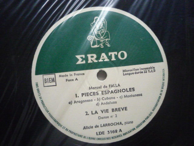 RW39 仏ERATO盤LP ファリャ/ピアノ作品 4つのスペイン風小品、ベティカ幻想曲他 ラローチャの画像3