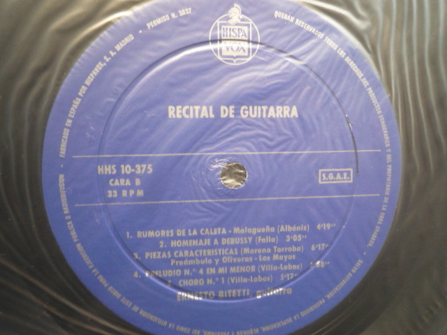 RW62 スペインHISPAVOX盤LP ロドリーゴ/ある貴神のための幻想曲、小品集 ビテッティ/アセンシオ_画像3
