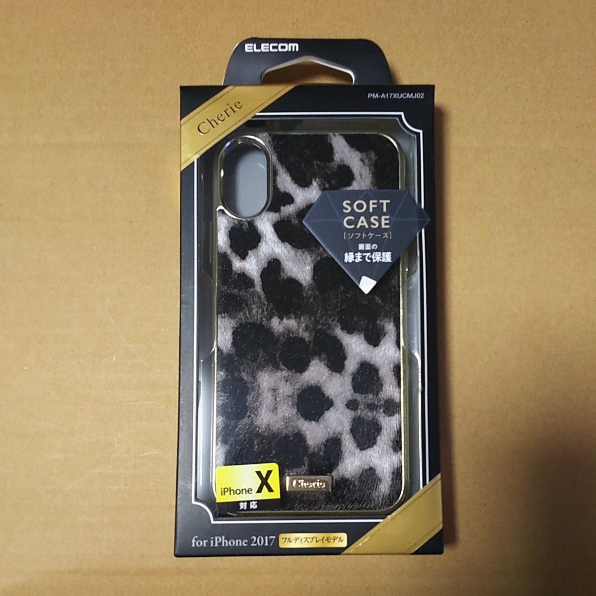 *ELECOM iPhoneXS X Cherie мягкий чехол soft кожа Gold металлизированный Leopard белый PM-A17XUCMJ02