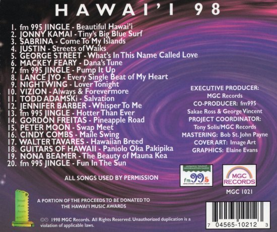 Mellow Hawaii, Hawai'i 98: Hawai'i Music Awards_画像2