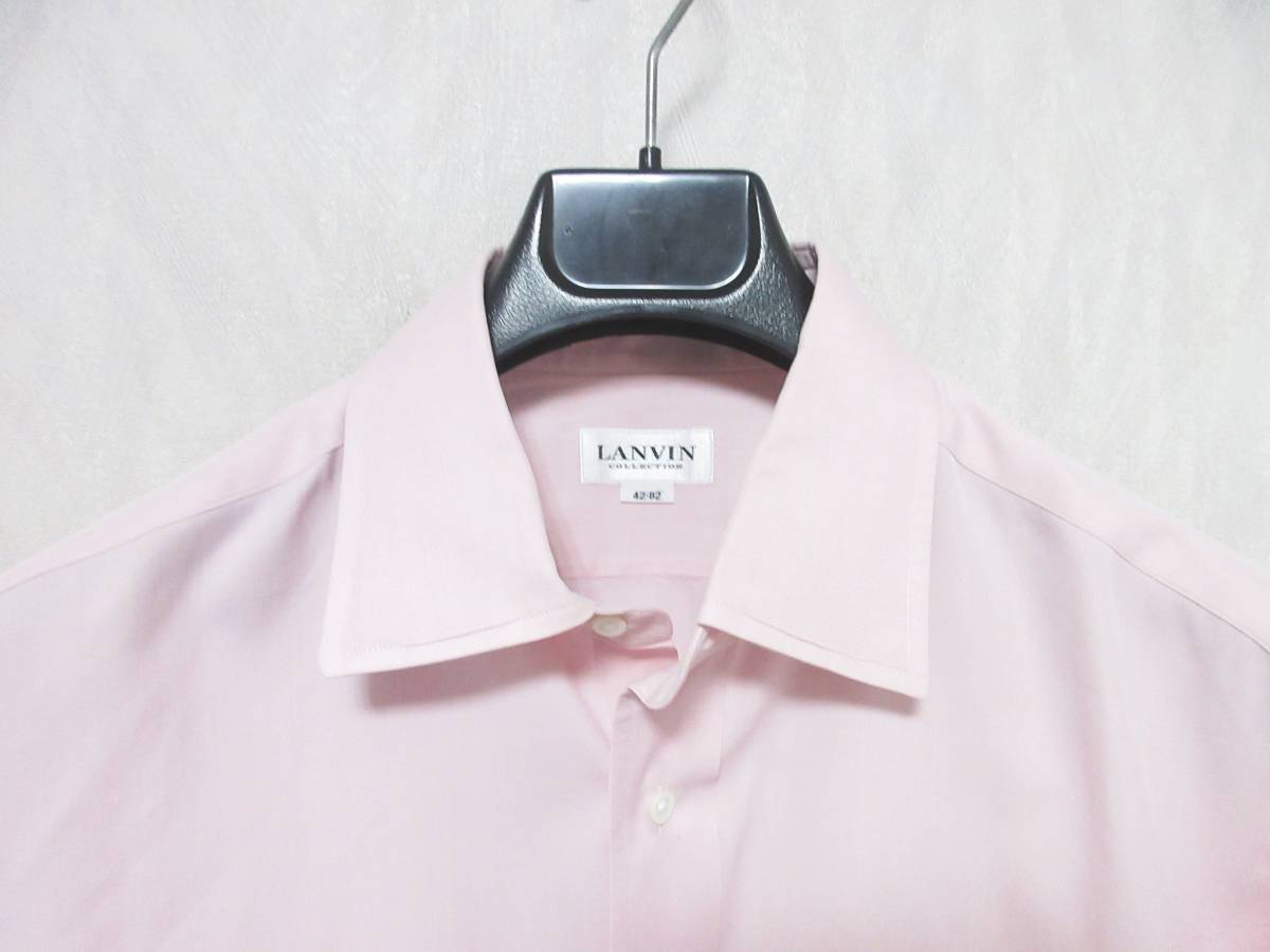 LANVIN ランバン シャツ 長袖 ストライプ コットン ワイシャツ メンズ 42-82 大きいサイズ ピンク　yg5012_画像2