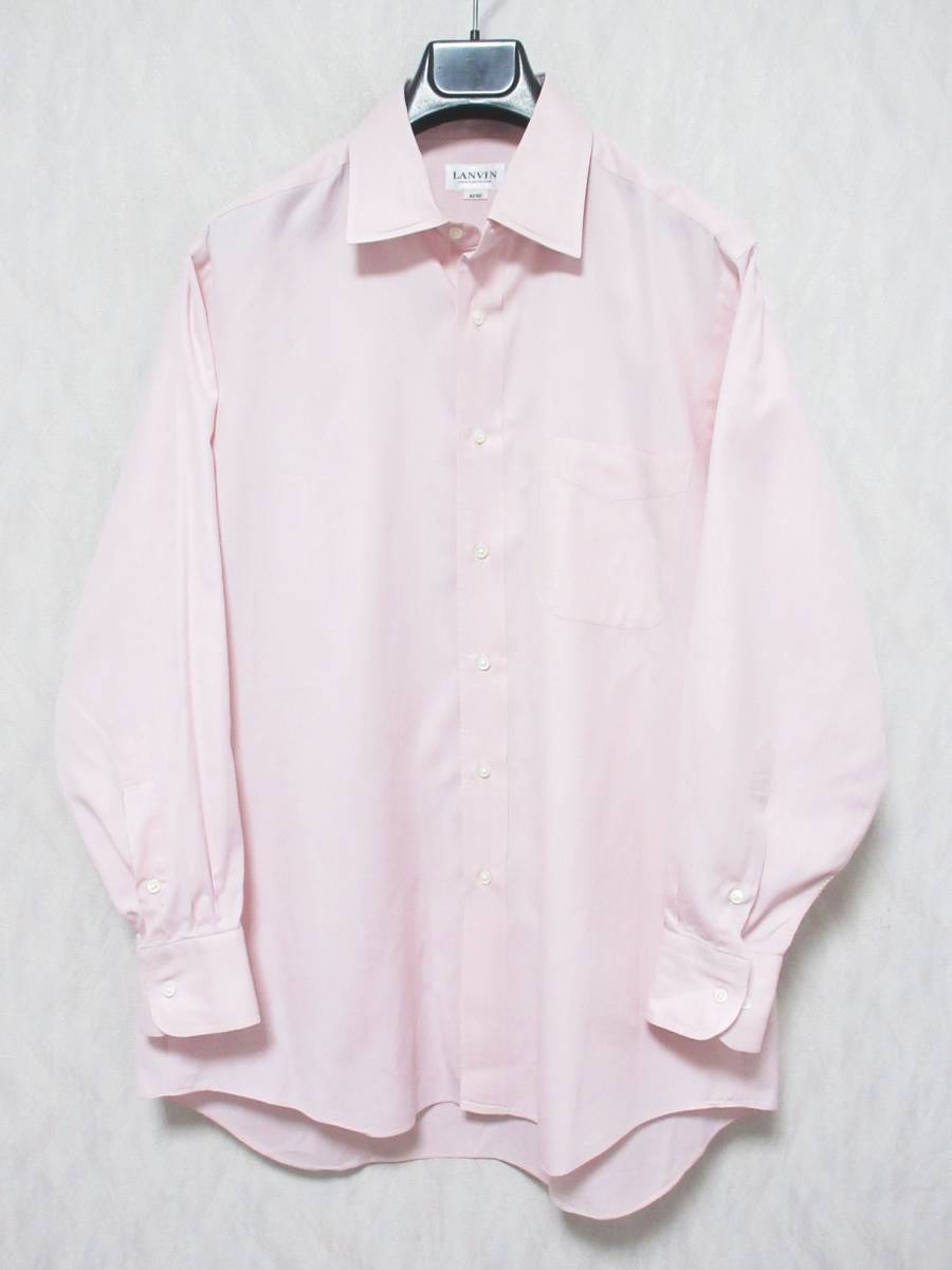 LANVIN ランバン シャツ 長袖 ストライプ コットン ワイシャツ メンズ 42-82 大きいサイズ ピンク　yg5012_画像1
