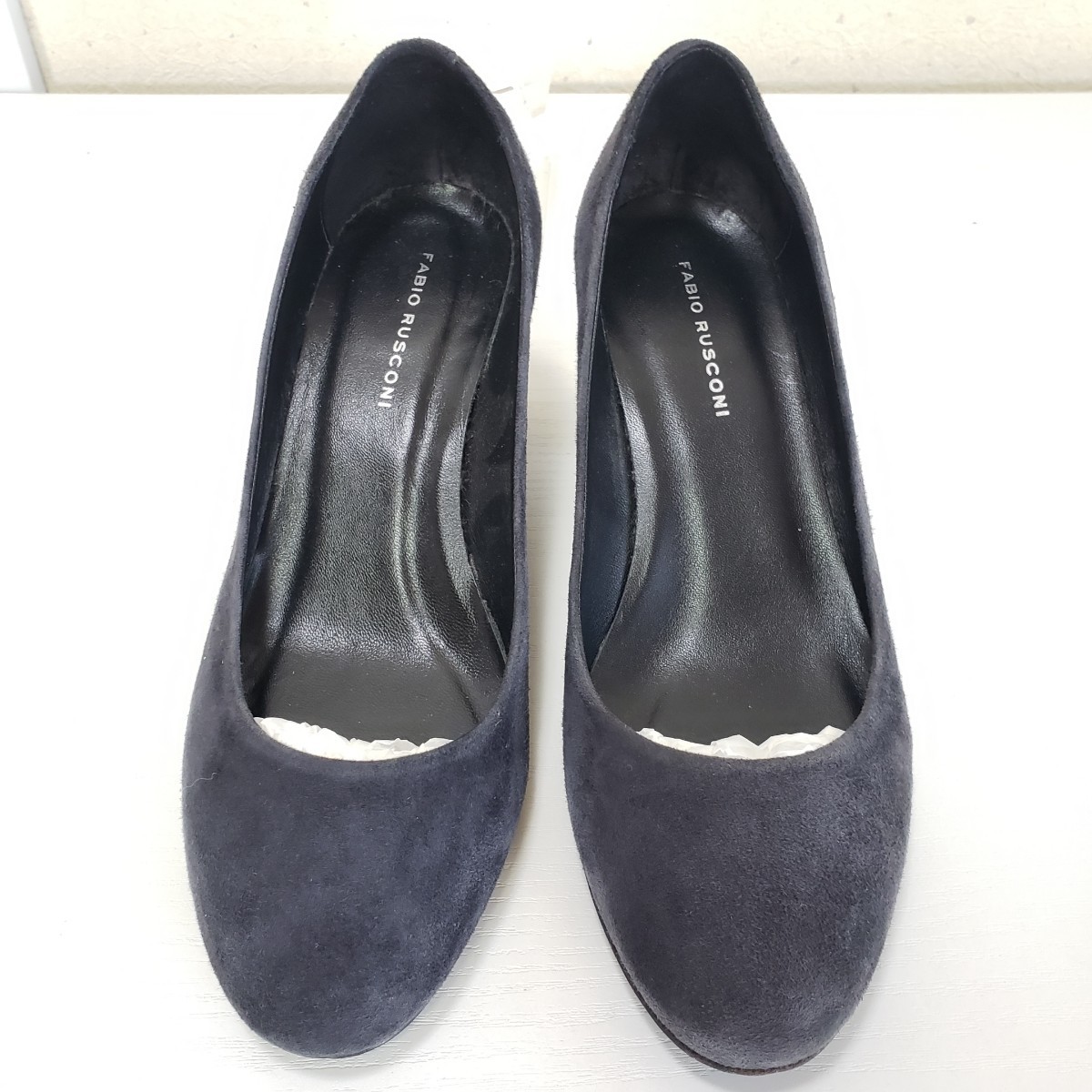  beautiful goods *FABIO RUSCONI fabio rusko-ni original leather suede leather pumps tea n key heel Italy made (36.5#23.5~24cm rank ) dark gray 