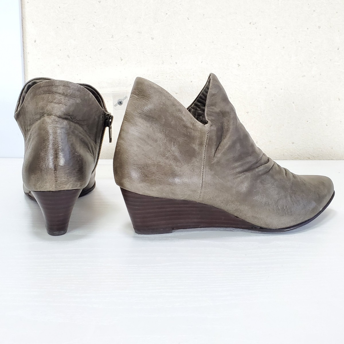  beautiful goods *MODE KAORI mode kaoli original leather bootie - pumps Wedge sole lady's (23.0cm) gray series 