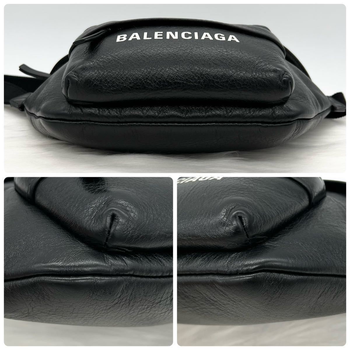 【極美品】 BALENCIAGA ボディバッグ エブリデイ ウエストバッグ ベルトバッグ ソフトカーフスキン ロゴ ブラック 黒 1スタ バレンシアガ_画像8