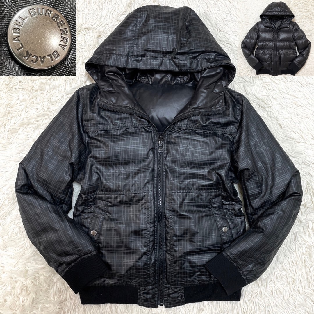  ultimate beautiful goods M Burberry Black Label reversible down jacket shadow noba check hood black BURBERRY BLACK LABEL meat thickness metal 