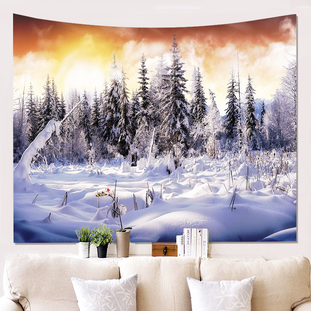 新作！タペストリーF31　雪山　森林　冬景色　スキー　北欧　大自然　壁アート 撮影背景　布ポスター　写真　_画像1