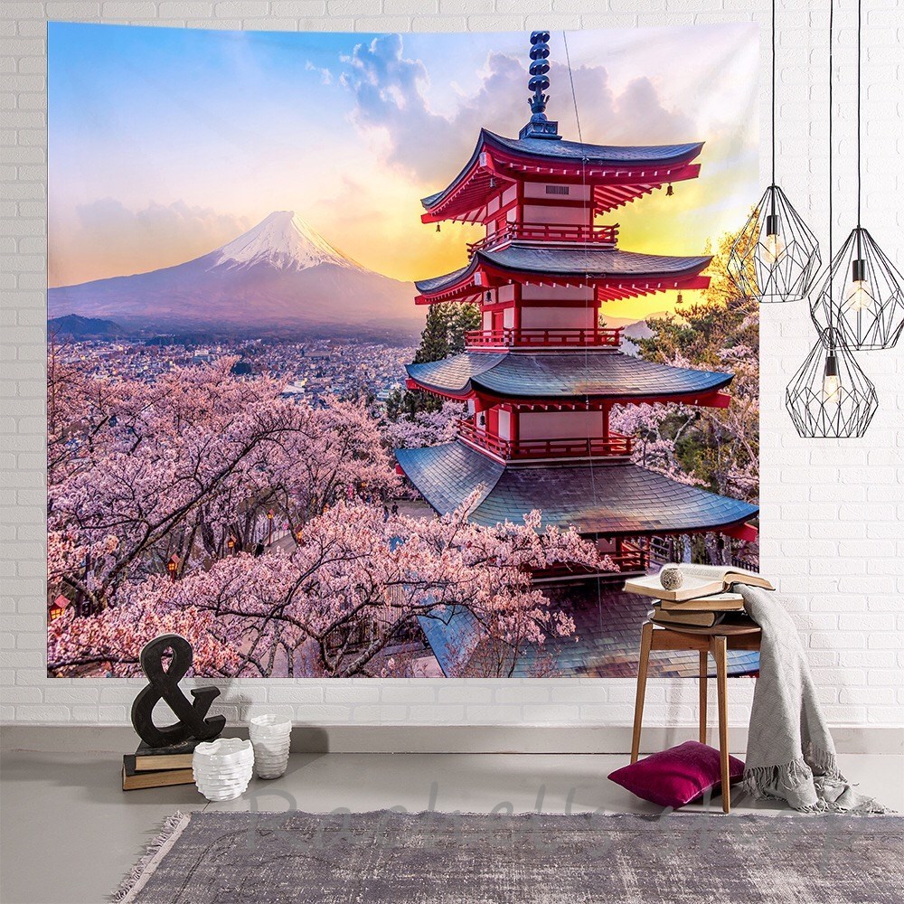 タペストリー59　五重塔　浅間山公園　富士山　桜　満開　お土産　壁掛け　デコレーション　送料無料　和風_画像1