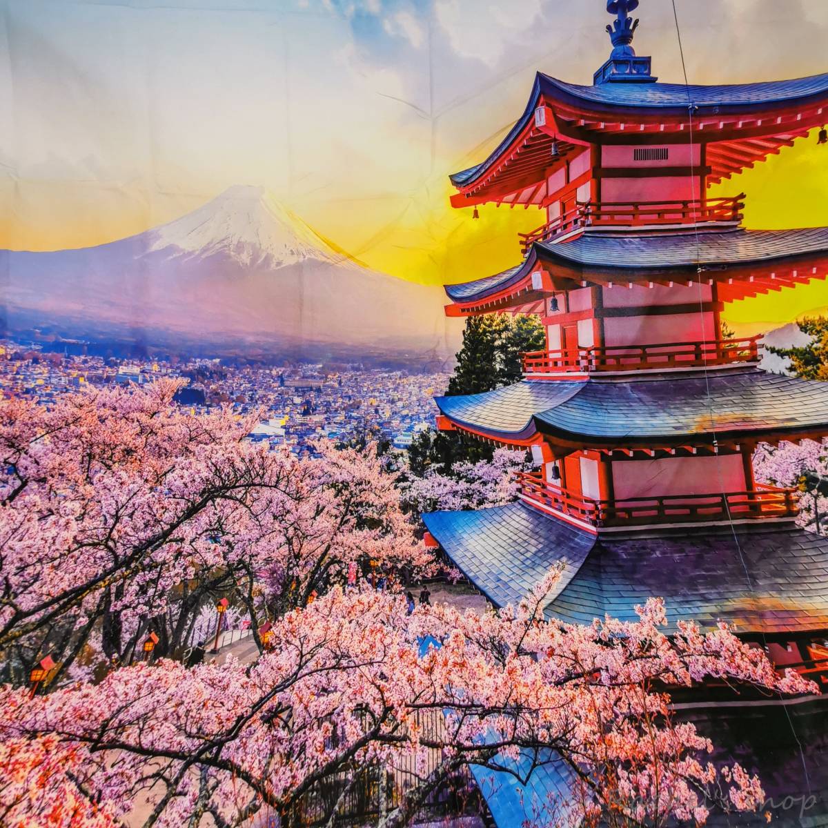 タペストリー59　五重塔　浅間山公園　富士山　桜　満開　お土産　壁掛け　デコレーション　送料無料　和風_画像2