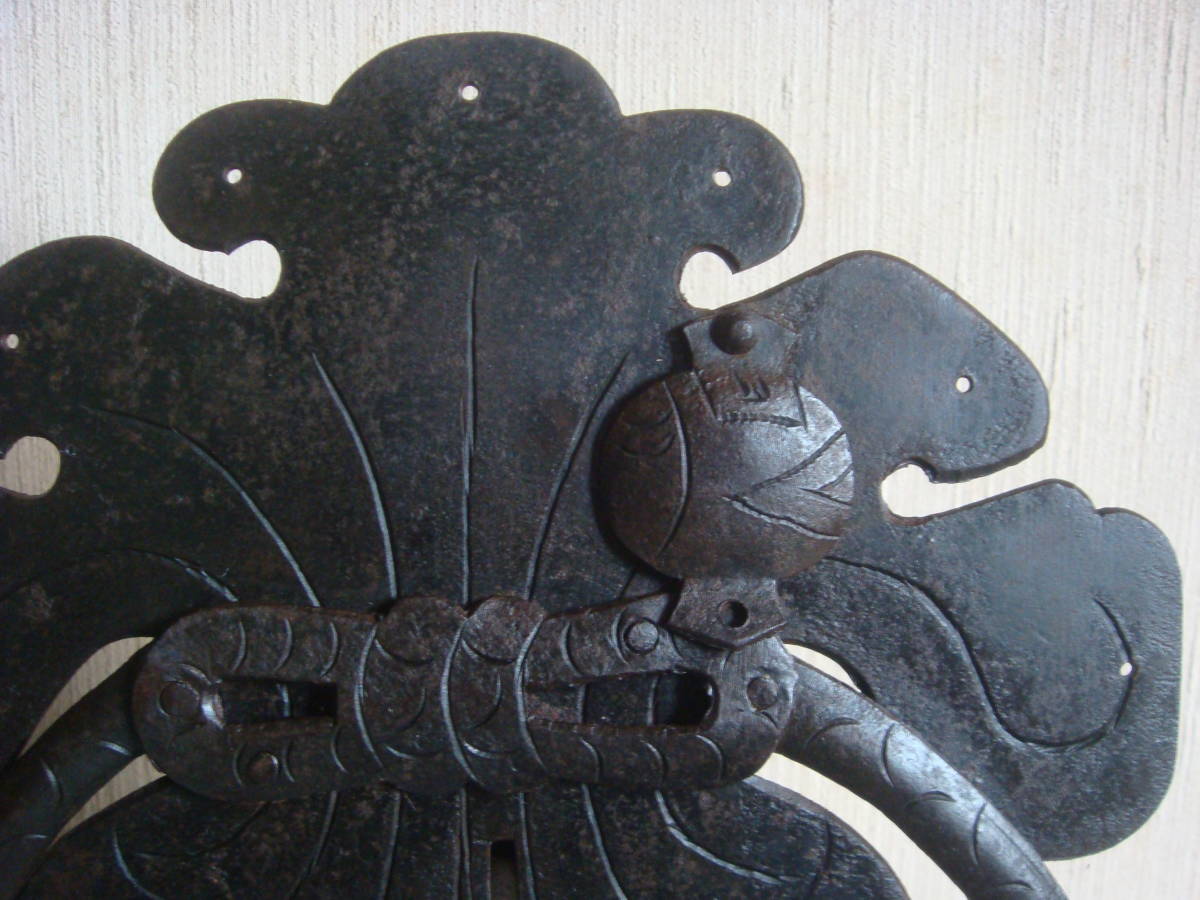 舊的“Keisoku鎖”和“鑰匙”2點鐵藝室內裝飾 原文:昔の蔵戸の「錠前金具」と「鍵」　2点　鉄製　インテリア　飾り物