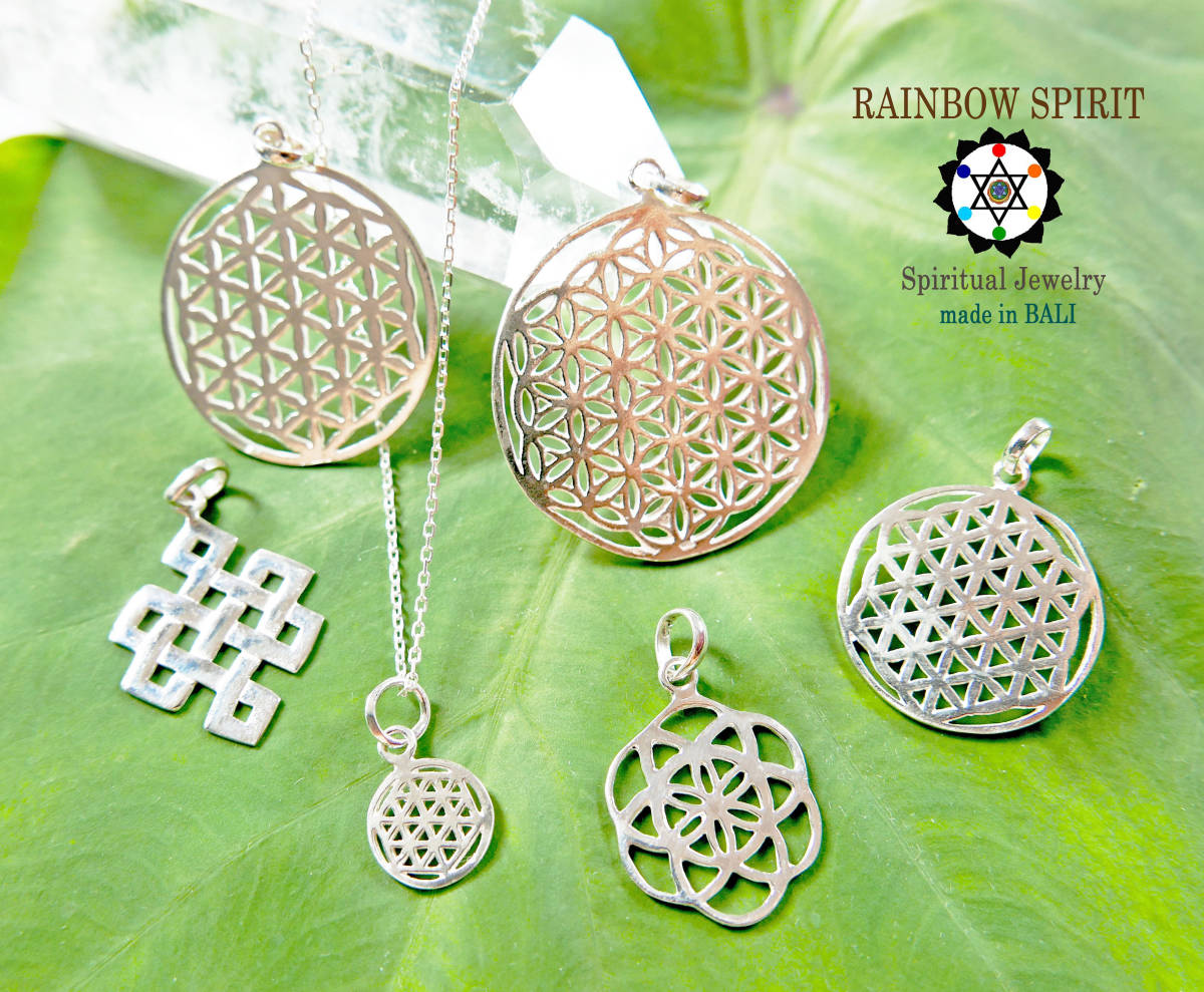 * free shipping [ platinum processing ] cosmos power ..... god . geometrical pattern *Flower of Life platinum healing pendant *32mm(made in BALI)