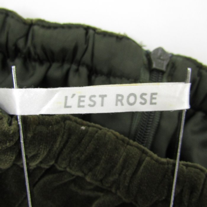 レストローズ 台形スカート フレアスカート コットン100% ボトムス M相当 日本製 レディース フリーサイズ グリーン L'EST ROSE_画像3