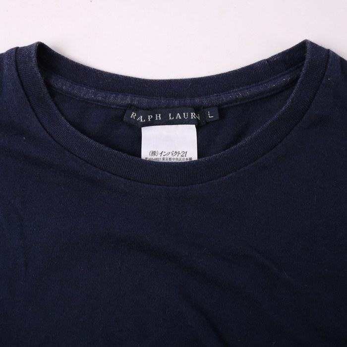 ラルフローレン Tシャツ 半袖 無地 馬ロゴ 綿100％ 日本製 トップス レディース Lサイズ ネイビー RALPH LAUREN_画像4
