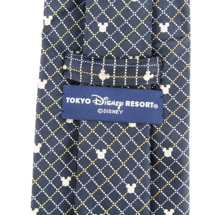 東京ディズニーリゾート チェック柄 ミッキー グッズ キャラクター シルク 日本製 箱難有 メンズ ネイビー Tokyo Disney Resort_画像3