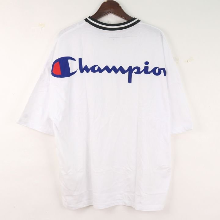 チャンピオン 半袖Tシャツ インナーシャツ スポーツウエア― ロゴ バッグプリント 白 メンズ Mサイズ ネイビー Champion_画像2