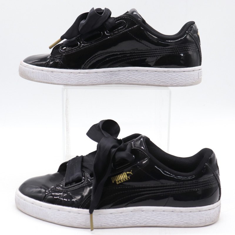  Puma sneakers basket Heart pa tent 363073 01 ribbon shoes shoes black lady's 23.5cm size black PUMA