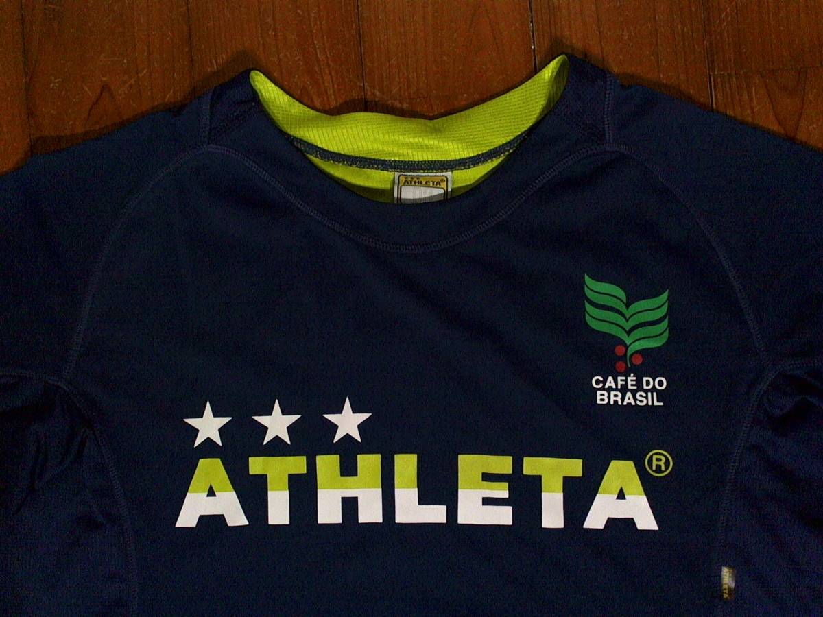 ☆微難有☆アスレタ カフェ・ド・ブラジル☆ATHLETA CAFE DO BRASIL☆プラクティス 両面プリント ドライ半袖Ｔシャツ M 濃紺　黄緑_画像2