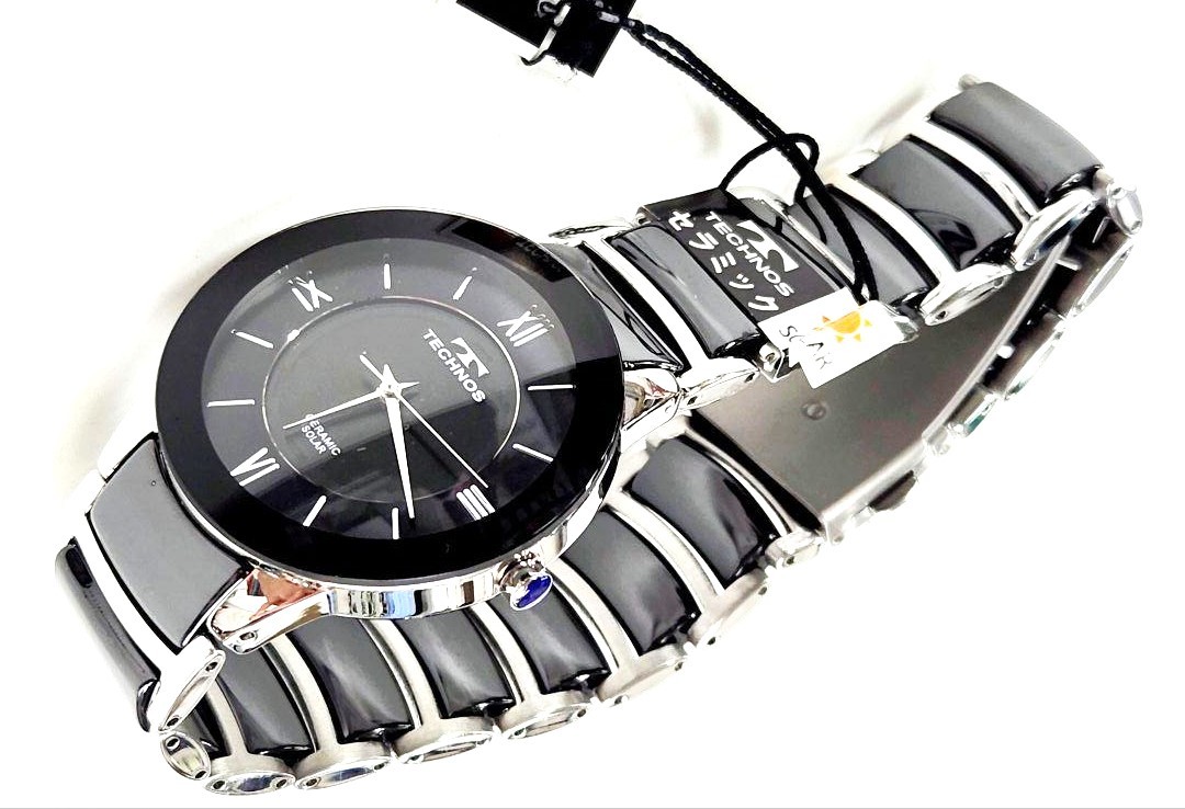 [ новый товар ] Tecnos солнечный керамика наручные часы черный ×SS батарейка замена не необходимо T9A49TB [ бесплатная доставка ]