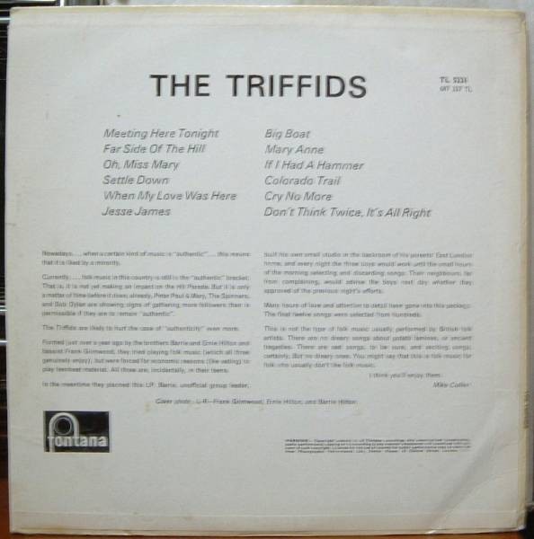レアFOLK 即決 LP 英FONTANA LP即決 THE TRIFFIDS Are Really Folk_画像2