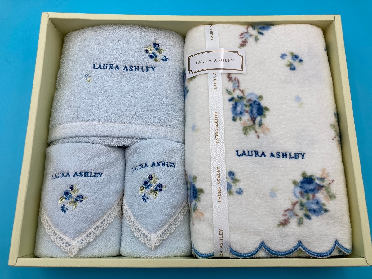 [A8578O168] Laura Ashley 4 листов носовой платок полотенце комплект подарок полотенце для лица полотенце для рук синий цветок бледно-голубой - lietoLAURA ASHLEY прекрасный товар 