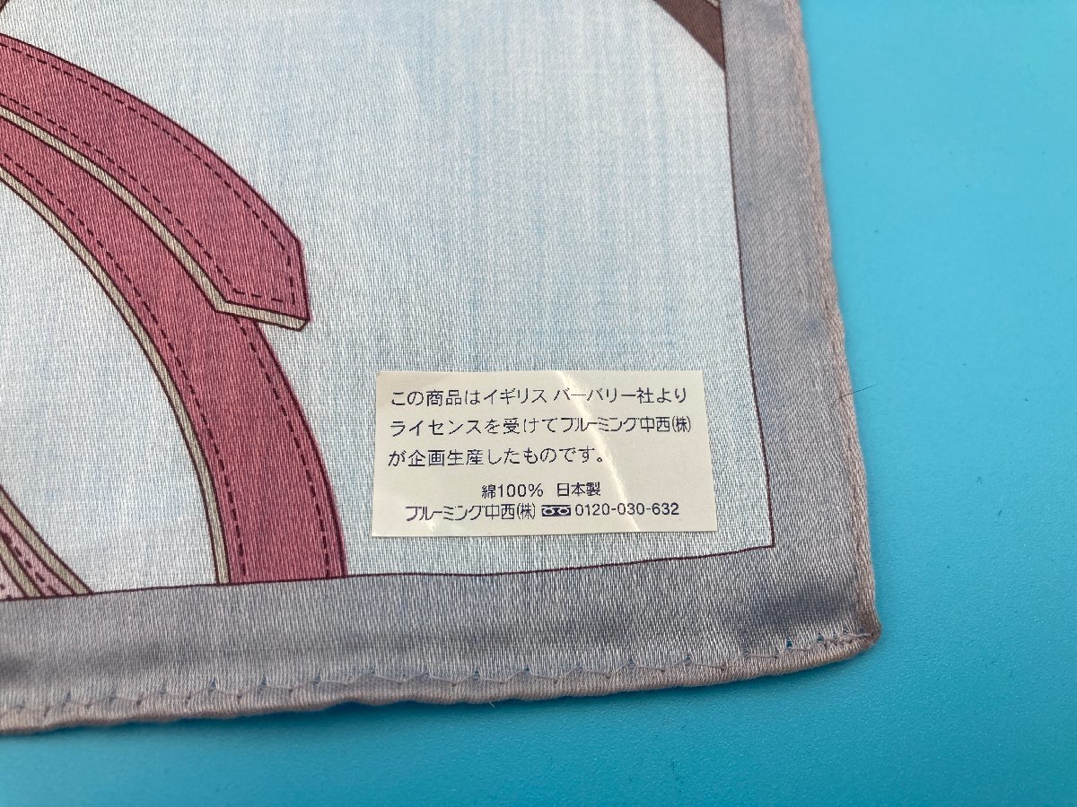 【A8579O168】バーバリー ハンカチ ベルト柄 薄紫 ピンク BURBERRY 綿100％ 50X50㎝ 日本製 美品_画像4