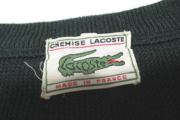 N6457:フランス製LACOSTE（ラコステ）60～70年代Vネックアクリルニット セーター/深緑/3/Orlon FIBRE ACRYLIQUE：5_画像3