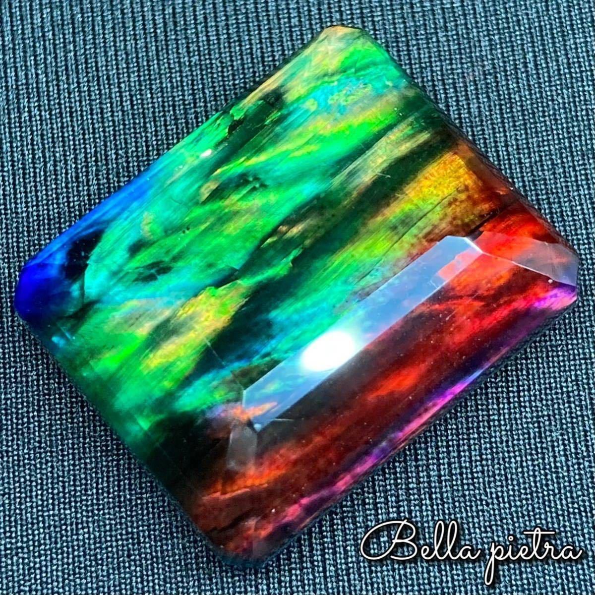 1円スタート！高品質★希少☆アンモライト ルースストーン ダブレット 裸石 宝石 Ammolite オパール化 50.75ct 天然 化石 美遊色 一点物241_画像6