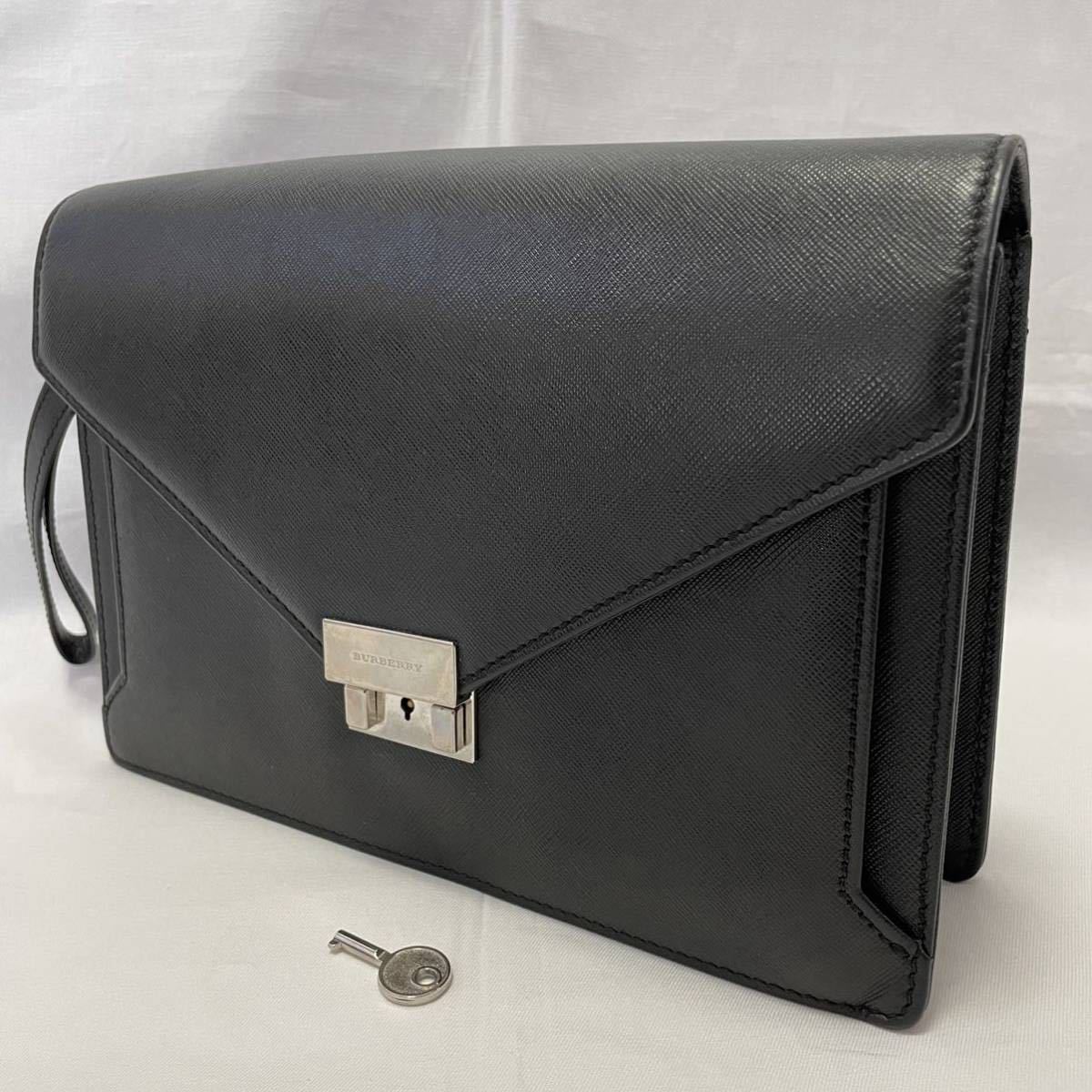 BURBERRY Burberry клатч ручная сумочка кожа кожа ключ имеется серебряный металлические принадлежности черный чёрный 