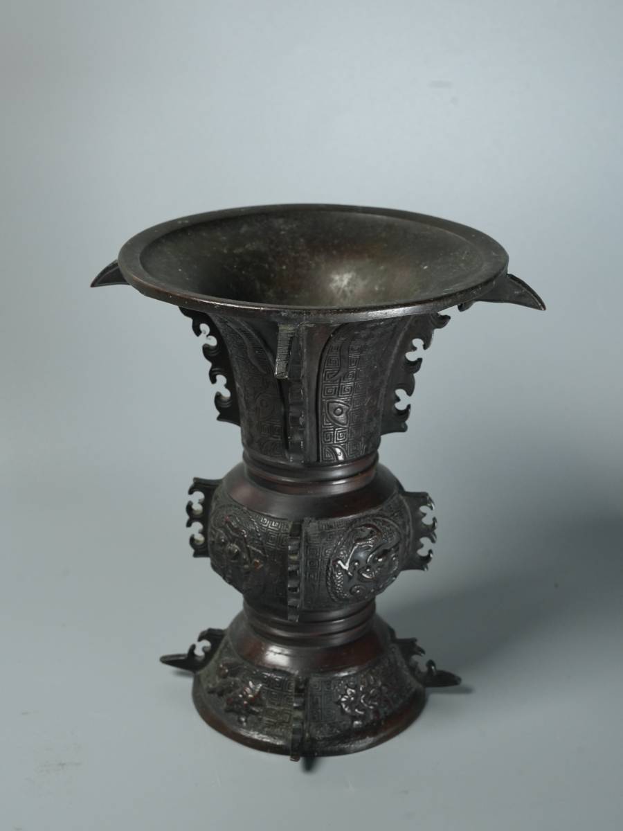D美術　市右衛門　銅花瓶　銅製　金属工芸　時代物　花器　華道具　美術品q92_画像2