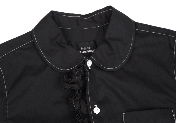 トリココムデギャルソンtricot COMME des GARCONS フリル装飾ラウンドカラー半袖シャツ 黒S 【レディース】_画像3