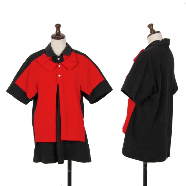 コムデギャルソンCOMME des GARCONS フロント貼り付けデザイン鹿の子ポロシャツ 赤黒M 【レディース】