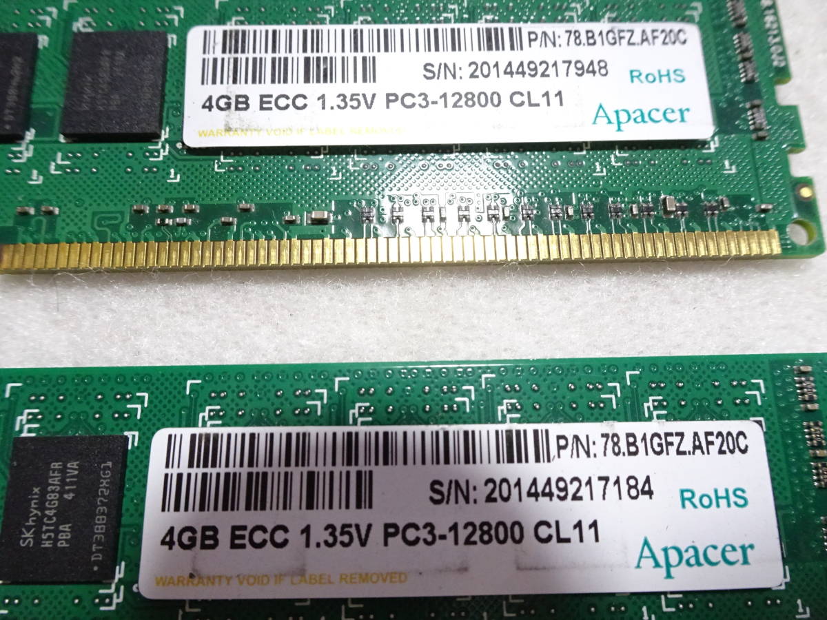 美品 Apacer デスクトップPC用 PC3-12800 DDR3-1600 1枚4GB×2枚組 合計8GB ECC 動作検証済 1週間保証 4GB ECC 1.35V PC3-12800 CL11_画像3