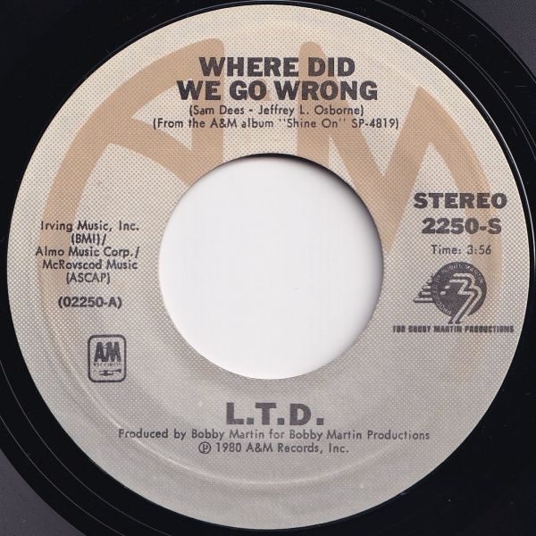 L.T.D. Where Did We Go Wrong / Stand Up L.T.D. A&M US 2250-S 204649 SOUL DISCO ソウル ディスコ レコード 7インチ 45_画像1