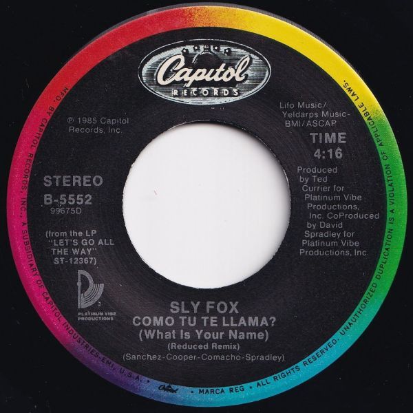 Sly Fox Let's Go All The Way / Como Tu Te Llama? Capitol US B-5552 204666 ROCK POP ロック ポップ レコード 7インチ 45_画像2