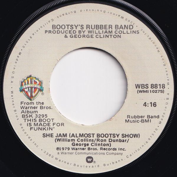Bootsy's Rubber Band Jam Fan (Hot) / She Jam Warner Bros. US WBS 8818 204762 SOUL FUNK ソウル ファンク レコード 7インチ 45_画像2
