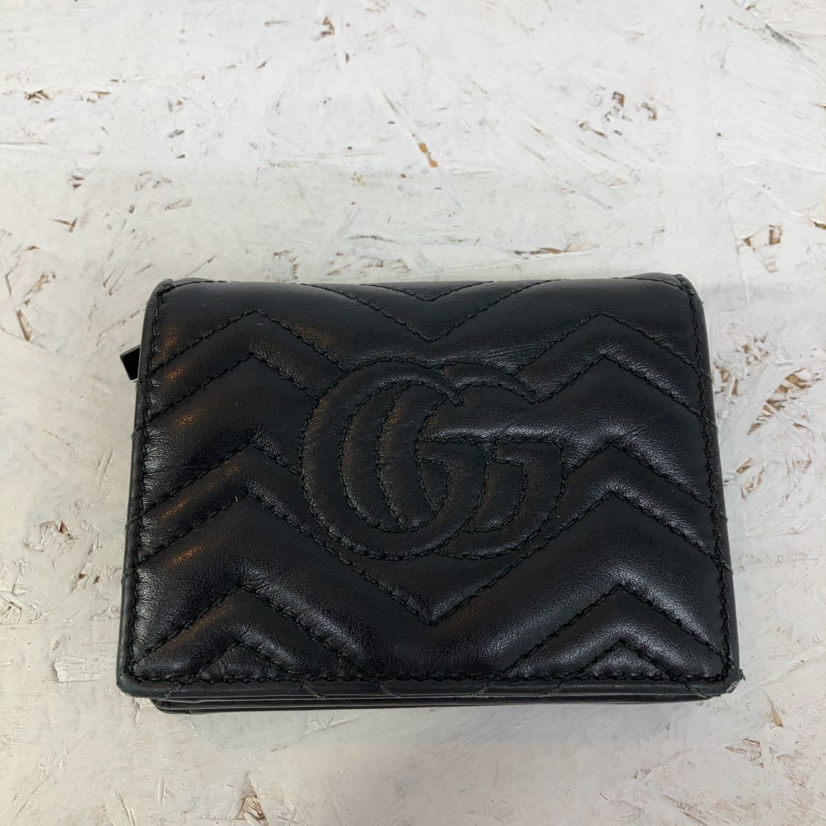 12 GUCCI グッチ 二つ折り財布 コンパクトウォレット wallet GG マーモント ゴールド金具 キルティング レザー _画像4