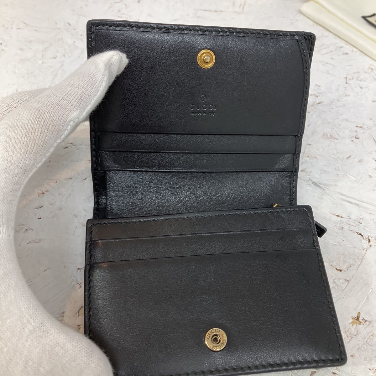 12 GUCCI グッチ 二つ折り財布 コンパクトウォレット wallet GG マーモント ゴールド金具 キルティング レザー _画像6