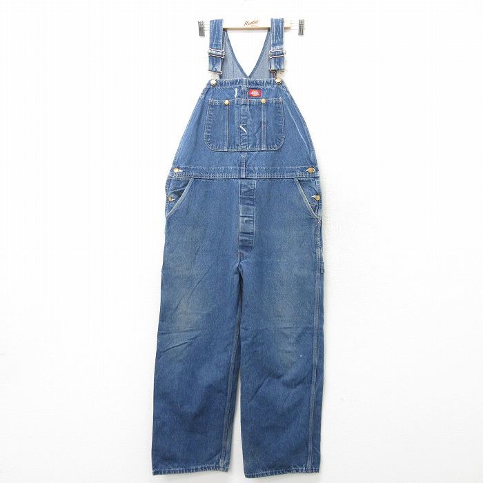 W41/古着 ディッキーズ Dickies オーバーオール メンズ 90s 大きいサイズ コットン 紺 ネイビー デニム 23nov01 中古 ボトムス