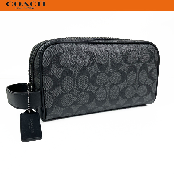 コーチ アウトレット メンズ クラッチバッグ セカンドバッグ ポーチ COACH スモール トラベル シグネチャー 2515 ブラック 新品 セール_画像1