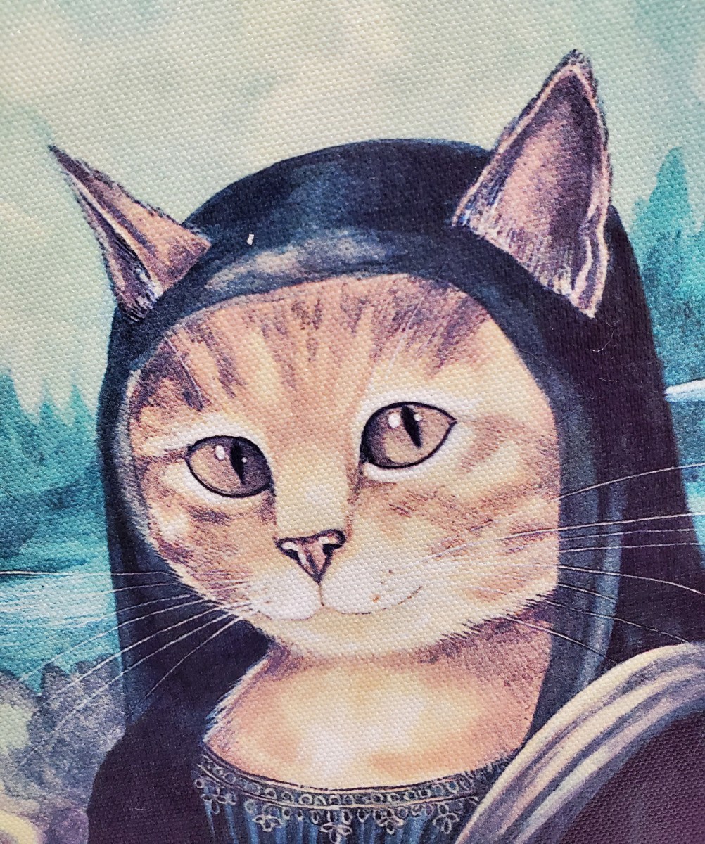 猫のポスター　キャンパスアート　T10　フレーム付き　A4　猫の雑貨　HANAKO　茶トラ　モナリザ