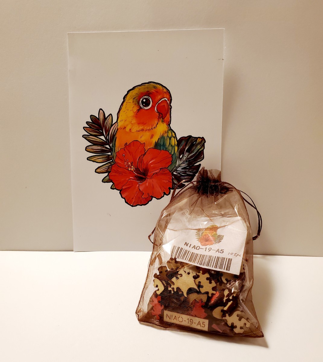 鳥の雑貨　HANAKO 　３Ｄ木製パズル　ボタンインコ　Ａ５サイズ