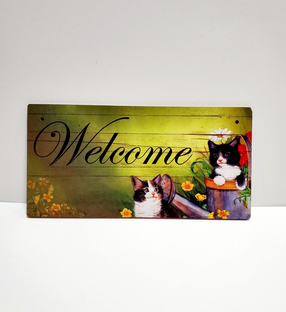 レトロ　木製プレート　猫のプレート　三毛猫　ウェルカムボード　WELCOME　猫の雑貨　HANAKO