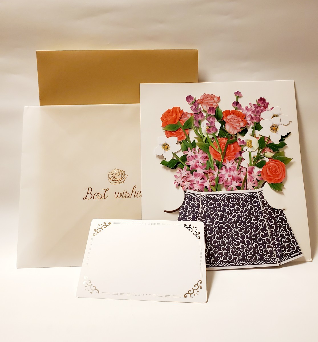 立体カード　HANAKO　飛び出すカード　花瓶と花　唐草模様　多目的カード_画像10