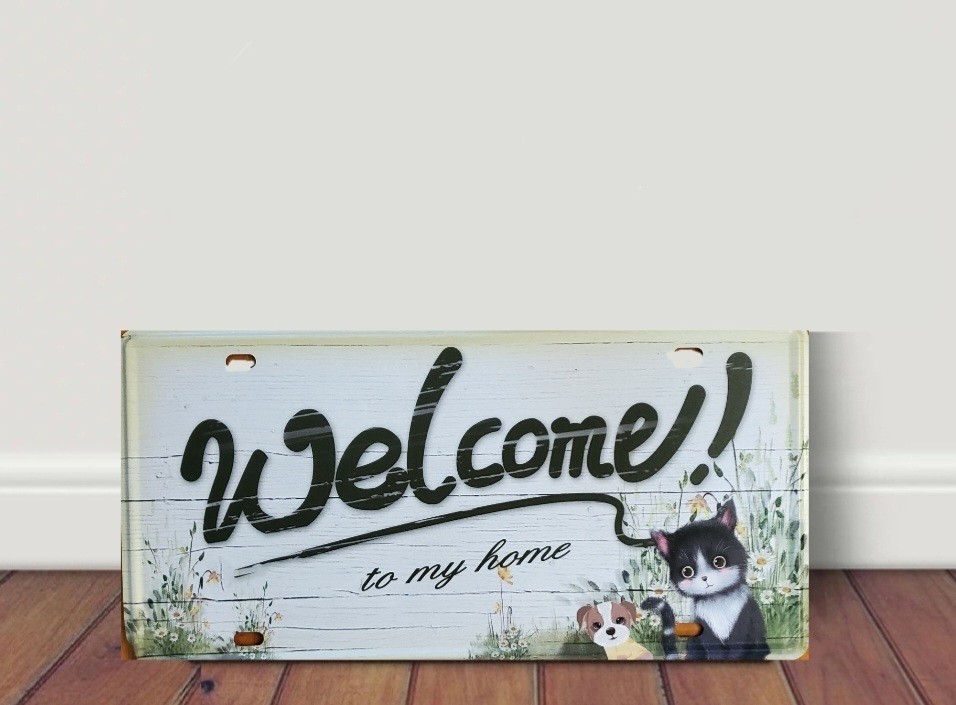 ブリキ看板　HANAKO　レトロ　猫の看板　FW03　ウェルカムボード　WELCOME　玄関_画像7