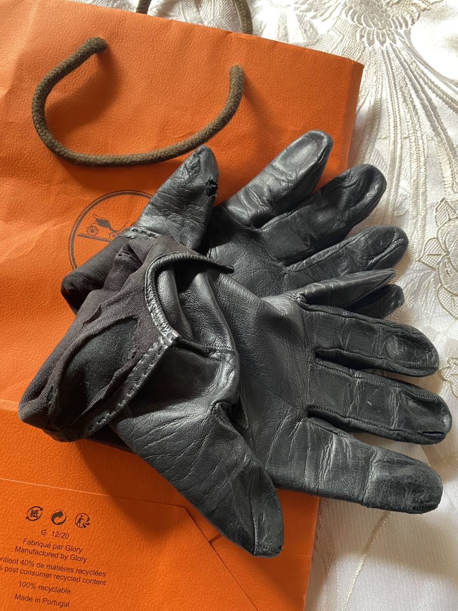 エルメス、ケリー黒革の手袋サイズ7.5バスガイド通勤時使用整理品_画像2