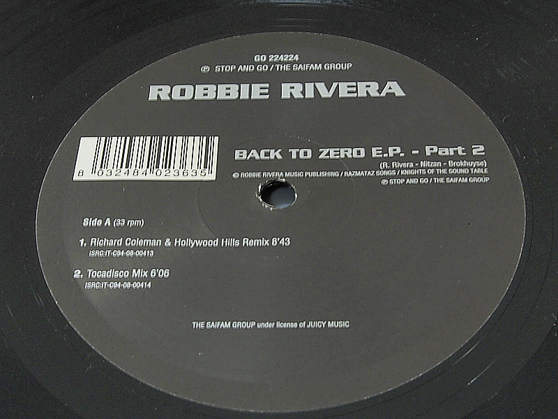 Robbie Rivera / Back To Zero E.P. - Part 2 12inch レコード Stop And Go 2008年 F_画像2