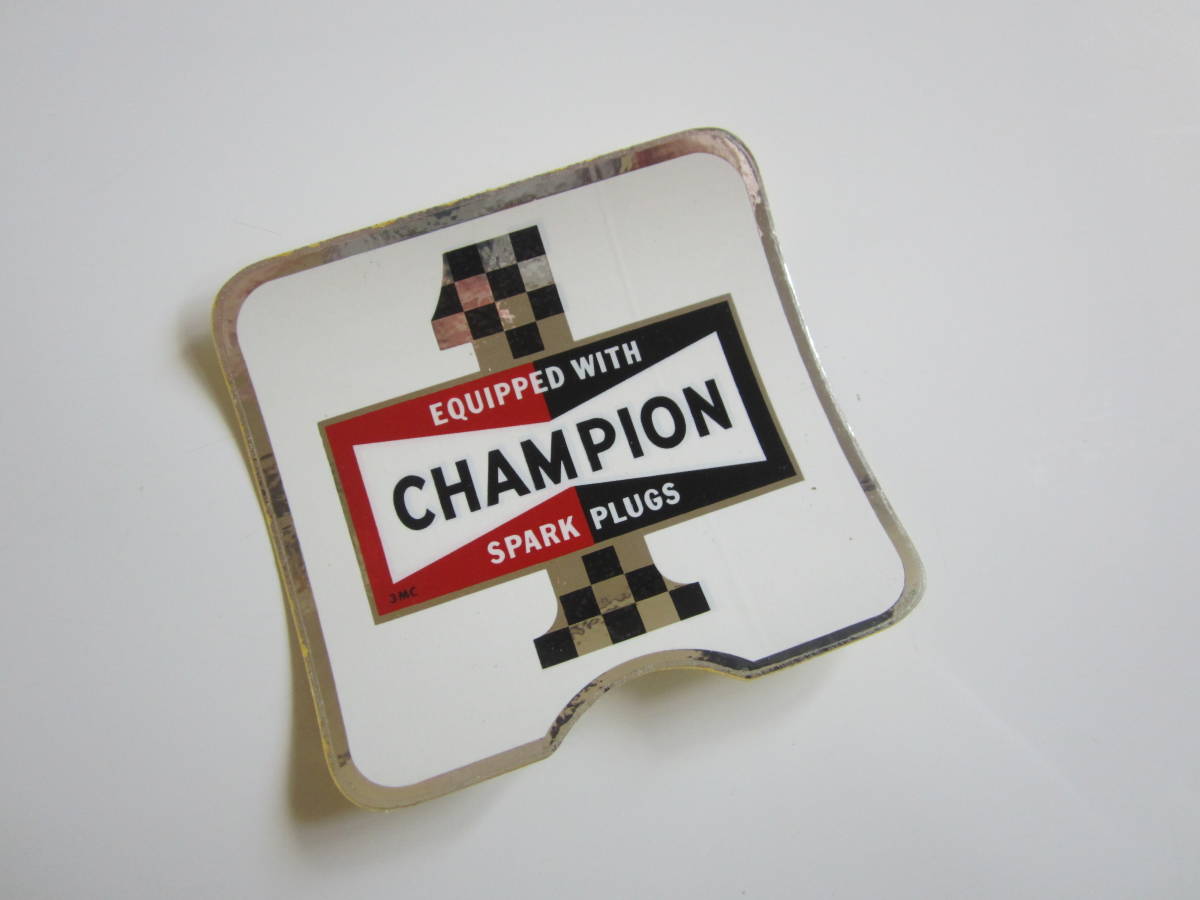 CHAMPION 1 スパークプラグ チェッカーフラッグ チャンピオン 旧車 ステッカー/当時物 自動車 バイク デカール ③ S86_画像1