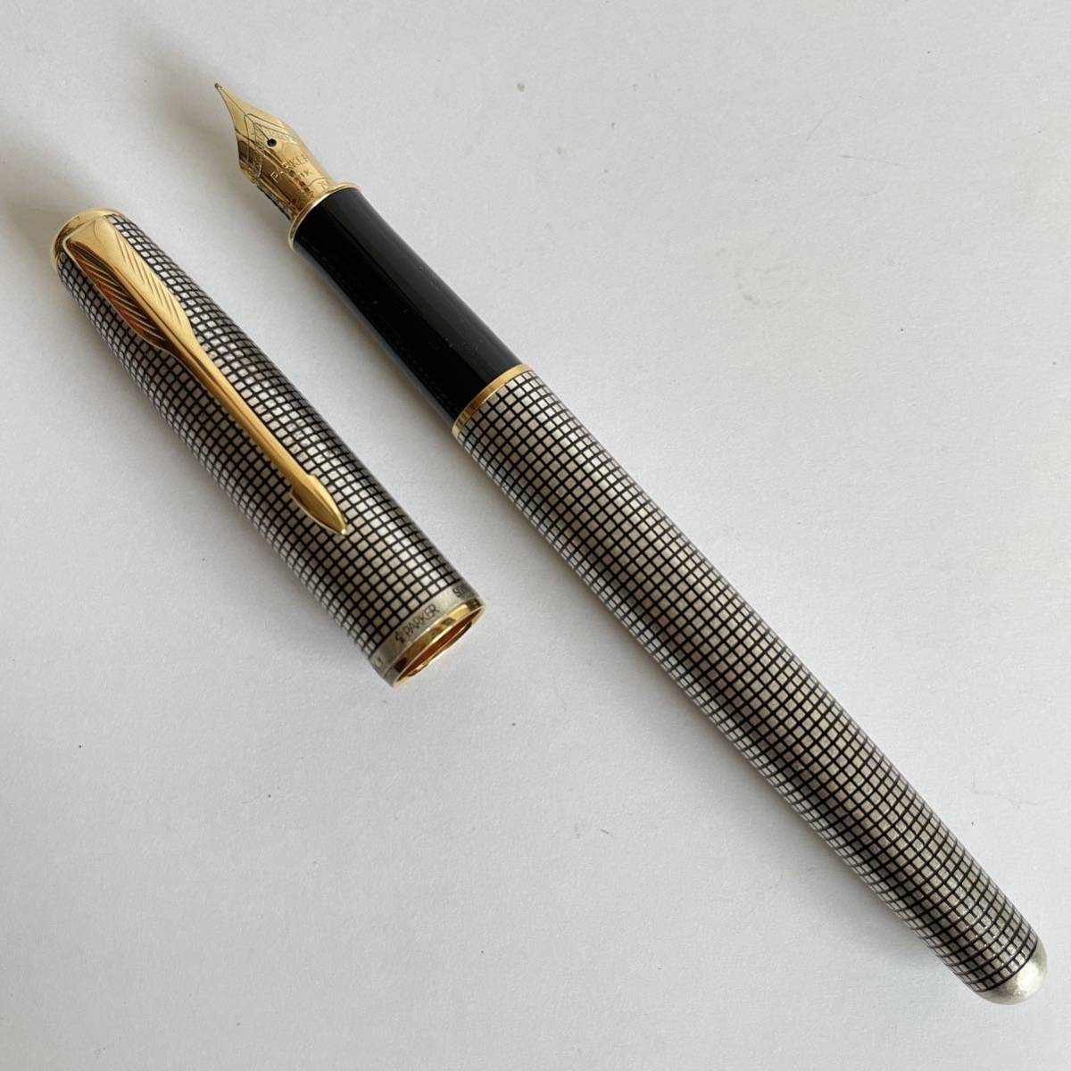 PARKER パーカー 万年筆 SONNET スターリングシルバー 925 ペン先 18k 格子柄 文房具_画像1